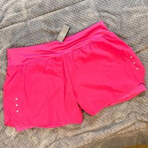 Ksmien Womens Hot Pink 2-in-1 Running Shorts XL Athletic Gym Workout Yoga New